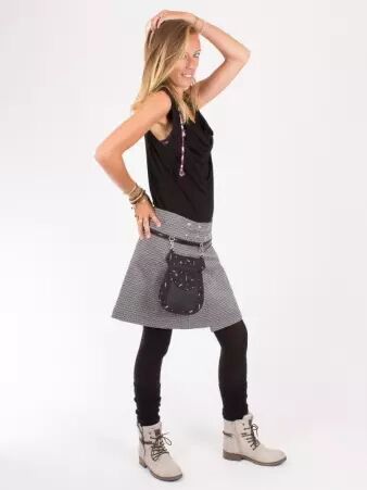 Jupe r�versible Mixity Stretch Limo mi-longue cr�ation textile au design contemporain