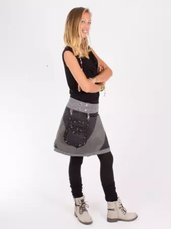 Jupe r�versible Mixity Stretch Limo mi-longue cr�ation textile au design contemporain