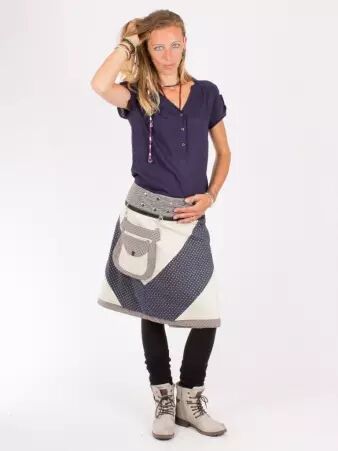 Jupe r�versible Mixity Eucalyptus longue cr�ation textile � la silhouette fluide et �l�gante