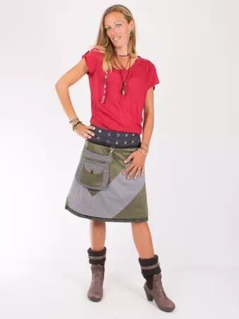 Jupe r�versible Mixity Olivine longue cr�ation textile �l�gante et confortable
