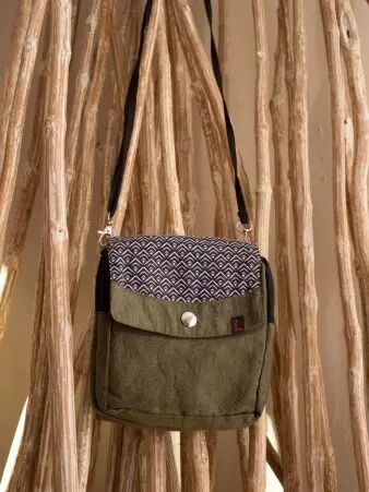 Jupe r�versible Stripes mix Olivine mi-longue cr�ation textile au style v�g�tal soign�