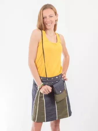 Jupe r�versible Stripes mix Olivine mi-longue cr�ation textile au style v�g�tal soign�