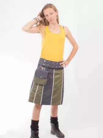 Jupe r�versible Stripes mix Olivine longue jupe r�versible longue � rayures Olivine fluides