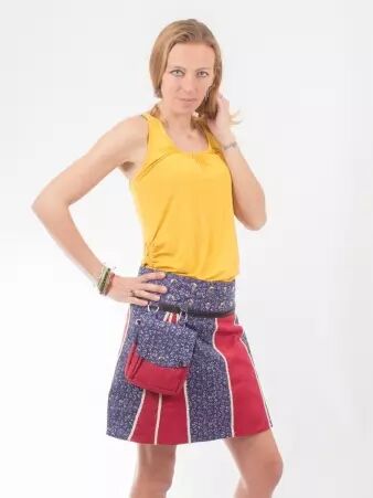 Jupe r�versible Stripes mix Madras mi-longue v�tement f�minin graphique et moderne