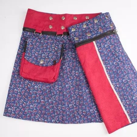 Jupe r�versible Stripes mix Madras mi-longue v�tement f�minin graphique et moderne