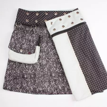 Jupe r�versible Stripes mix Puritain grey mi-longue v�tement f�minin polyvalent et contemporain