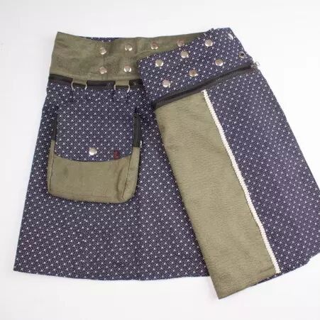 Jupe r�versible Stripes mix Olivine mi-longue cr�ation textile au style v�g�tal soign�