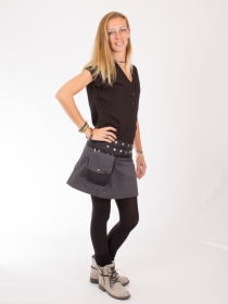 Jupe r&eacute;versible Stripes mix Stretch Limo Polka courte cr&eacute;ation textile expressive et moderne