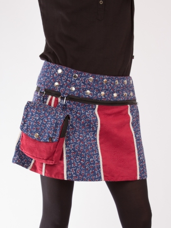 Jupe r�versible Stripes mix Madras courte cr�ation textile contemporaine au motif Madras