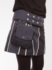 Jupe r&eacute;versible Stripes mix Stretch Limo Polka courte mod&egrave;le r&eacute;versible &agrave; la coupe actuelle