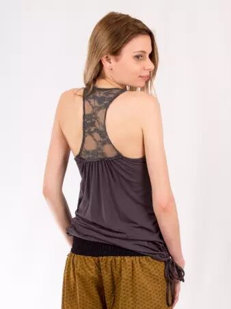 Top Abaya dentelle gris top f�minin gris finition d�licate
