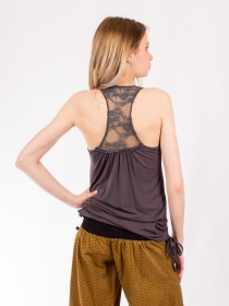 Top Abaya dentelle gris top dentelle grise coupe fluide