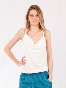 Top Fidji b&eacute;nitier blanc top f&eacute;minin &agrave; drap&eacute; &eacute;l&eacute;gant