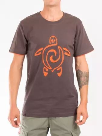 Tee shirt Tortue Fond Brun design Orange t-shirt tortue brun accents orange
