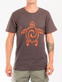 Tee shirt Tortue Fond Brun design Orange t-shirt tortue graphique terre cuite