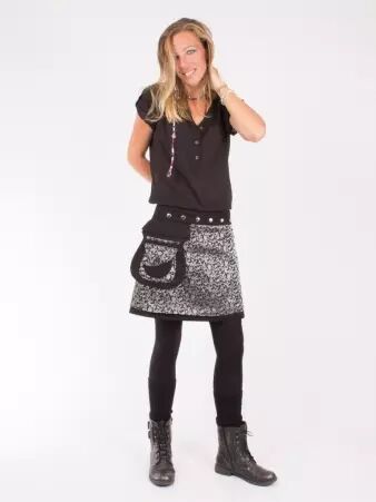 Jupe r�versible Campbell Scotland Tartan Silver mi-longue cr�ation mode au design �pur� et � l'esprit casual chic