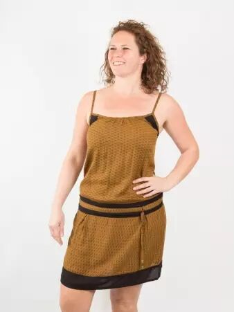 Robe Cha�ma Asanoha Safran robe fluide graphique d'inspiration japonaise