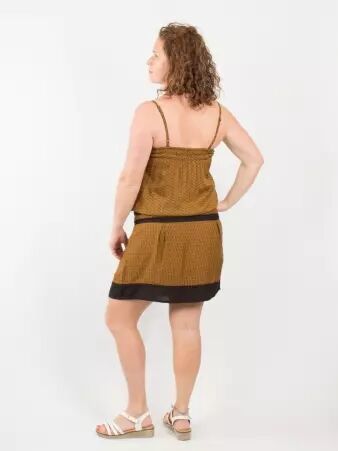 Robe Cha�ma Asanoha Safran robe fluide graphique d'inspiration japonaise