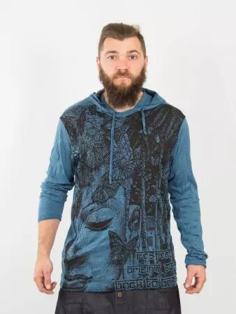 Hoodie Butterfly Bouddha Petrol pi�ce de pr�t-�-porter au design soign� et au tomb� fluide