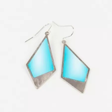 Boucle d'oreille Losange bleu turquoise bijou mode au style graphique