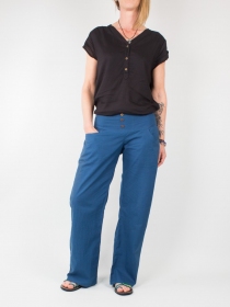 Pantalon Jati bleu v&ecirc;tement polyvalent au tomb&eacute; naturel