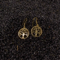 Boucles d'oreilles arbre de vie laitonn&eacute;es PM bijoux mode &agrave; l'esth&eacute;tique vintage