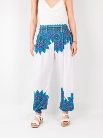 Pantalon harem Mandala Focus blanc pantalon ample blanc &agrave; motif mandala
