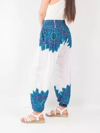 Pantalon harem Mandala Focus blanc pantalon ample blanc � motif mandala