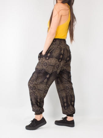 Pantalon harem Peacock gris pantalon ample au motif paon discret et � l'allure zen