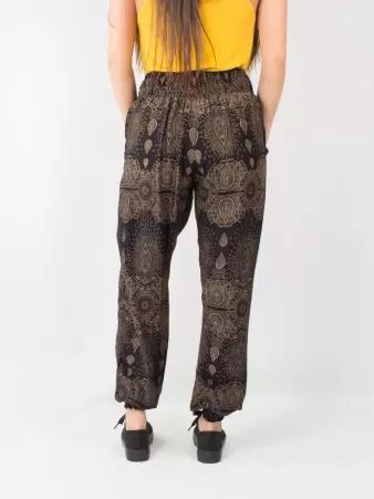 Pantalon harem Peacock gris pantalon ample au motif paon discret et � l'allure zen