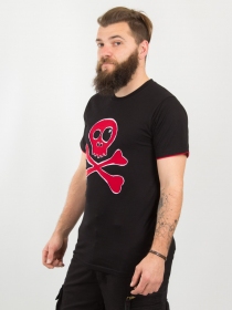 Tee shirt Skull Bones Fond Noir design Bordeaux et blanc t-shirt skull bones noir contraste bordeaux