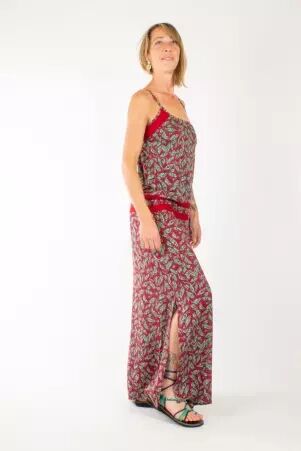 Robe longue Cha�ma Bambou rouge robe boh�me intense