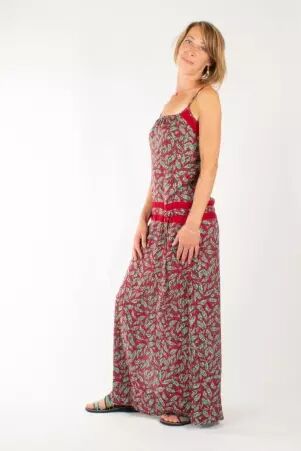 Robe longue Cha�ma Bambou rouge robe boh�me intense