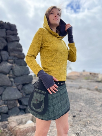 Jupe r�versible Campbell Scotland Tartan Kaki courte pi�ce vestimentaire au caract�re actuel et aux finitions propres