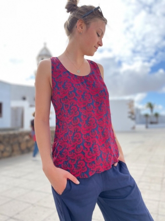 Top Yako Coton Flower Magenta top coton fleuri magenta