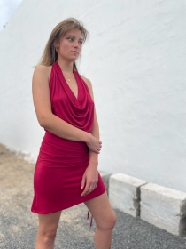 Robe courte b&eacute;nitier Nina Framboise robe f&eacute;minine col b&eacute;nitier