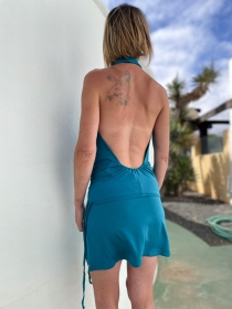 Robe courte b&eacute;nitier Nina Bleu robe courte fluide col b&eacute;nitier bleu