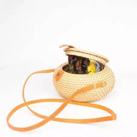 Sac en rotin tress� rond bomb� couleur naturelle style boh�me sac boh�me chic