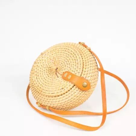 Sac en rotin tress� rond bomb� couleur naturelle style boh�me sac boh�me chic