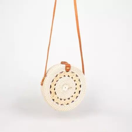 Sac en rotin motif tress� deux motifs ronds naturel style boh�me sac rond estival