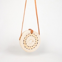 Sac en rotin motif tress&eacute; deux motifs ronds naturel style boh&egrave;me sac artisanal en rotin tress&eacute;