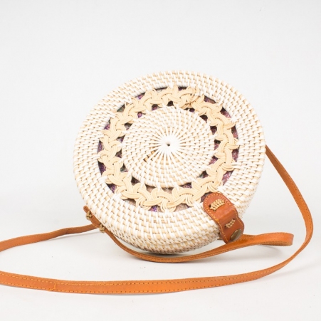 Sac en rotin motif tress� deux motifs ronds naturel style boh�me sac rond estival