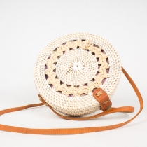 Sac en rotin motif tress&eacute; deux motifs ronds naturel style boh&egrave;me sac rond estival