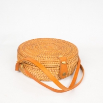 Sac en rotin tress&eacute; naturel bandouli&egrave;re cuir style boh&egrave;me sac port&eacute; &eacute;paule