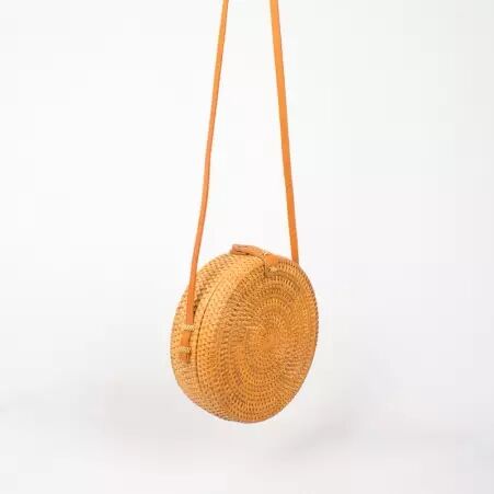Sac en rotin tress� naturel bandouli�re cuir style boh�me sac l�ger d'�t�