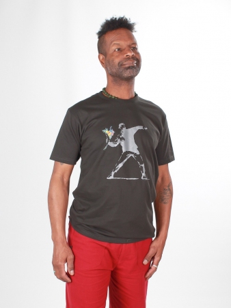T-shirt banksy hooligan gris fonce t-shirt graphique inspiration banksy