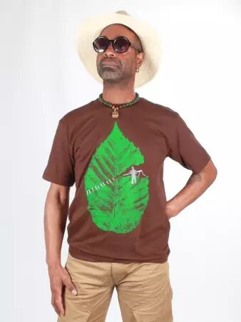 T-shirt stitching leaf brun t-shirt textile brod� esprit organique