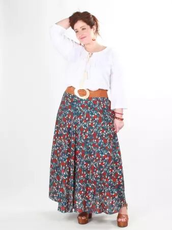 Jupe longue Esm� Majorque bleu cr�ation textile aux finitions nettes et au style actuel � l'allure �l�gante