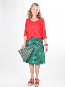 Jupe r&eacute;versible Cameleon mi-longue Gordon canop&eacute; vert pi&egrave;ce de pr&ecirc;t-&agrave;-porter &agrave; la coupe soign&eacute;e et &agrave; l'allure contemporaine avec d&eacute;tail de finition