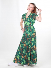 Robe Chemise Nina Jungle vert robe boh&egrave;me v&eacute;g&eacute;tale